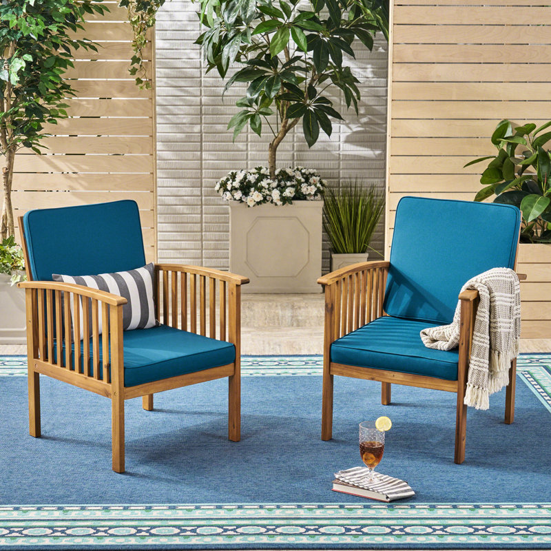 Paire de fauteuils club d'extérieur en bois - sièges confortables et pratiques, Bleu, Brun