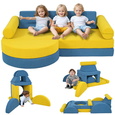 Qaba Modular Kids Play Couch, 14 Piece Kids Couch, Child Sectional Sofa  Playing, Sitting & Sleeping, Convertible Foam Floor Cushions  Boys & Girls,