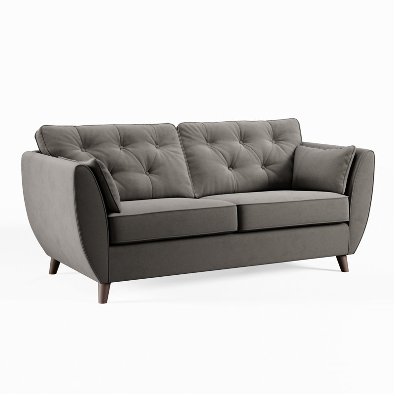 Birjesh 186Cm Fixed Sofa, Asphalt, Dark Brown Wood
