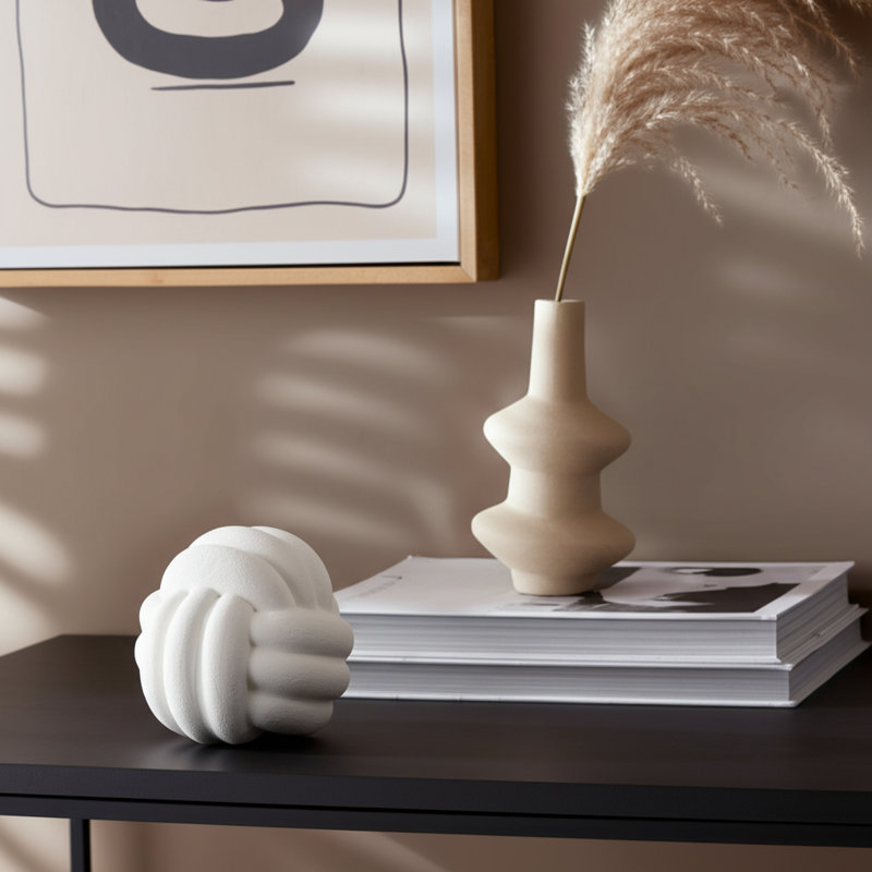 Hershman Knot Orb Rough Texture, 5" H x 5" W x 5" D, White