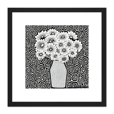 Monochrome Flowers Vase 1960 Swirl Retro - Single Picture Frame Print