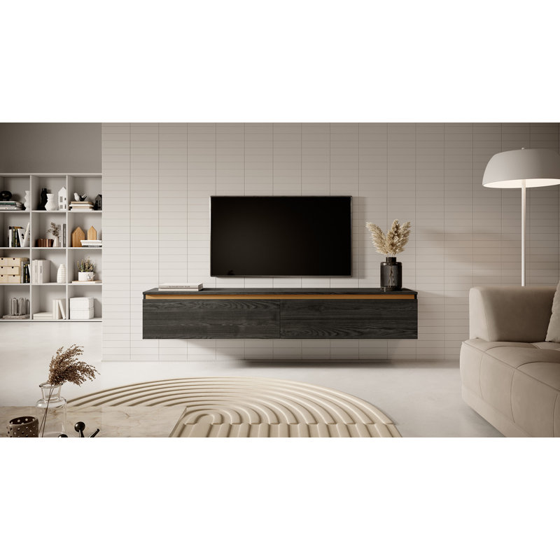 Ashauna TV Stand, 30cm H x 175cm L x 31.6cm W, Black Ash/Gold
