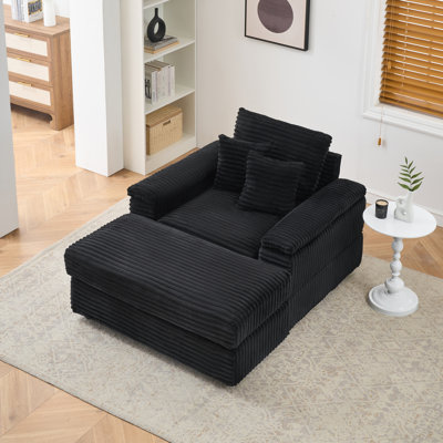 44" Corduroy Single Seater Upholstered Sofa + Ottoman