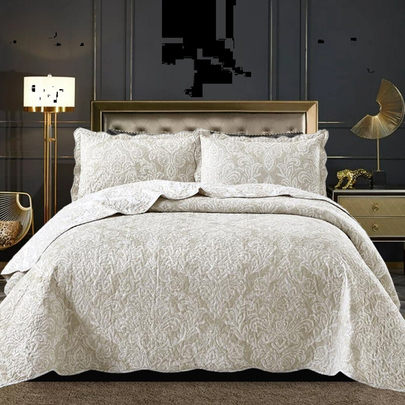 Casie Polyester Floral Bedspread, Double, Beige