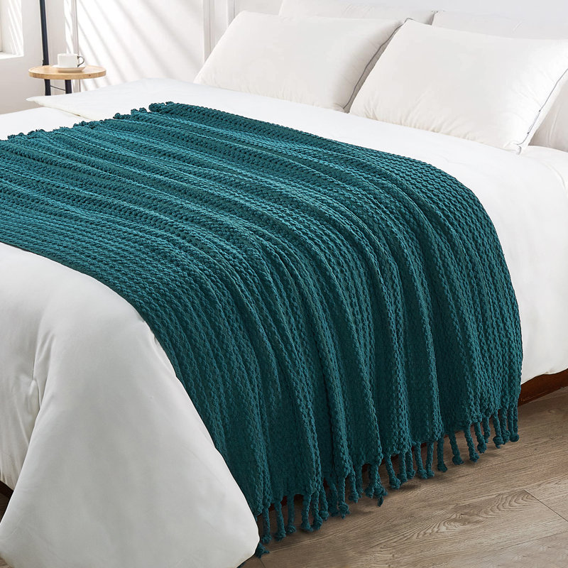 Knitted Throw Blanket, 	Deep Teal