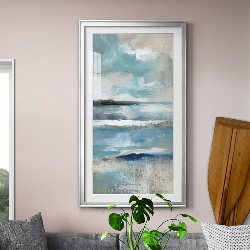 Distant Drama I - Peinture sur toile encadrée, H 26,5 po x l 36,5 po x P 1,5 po, Argent