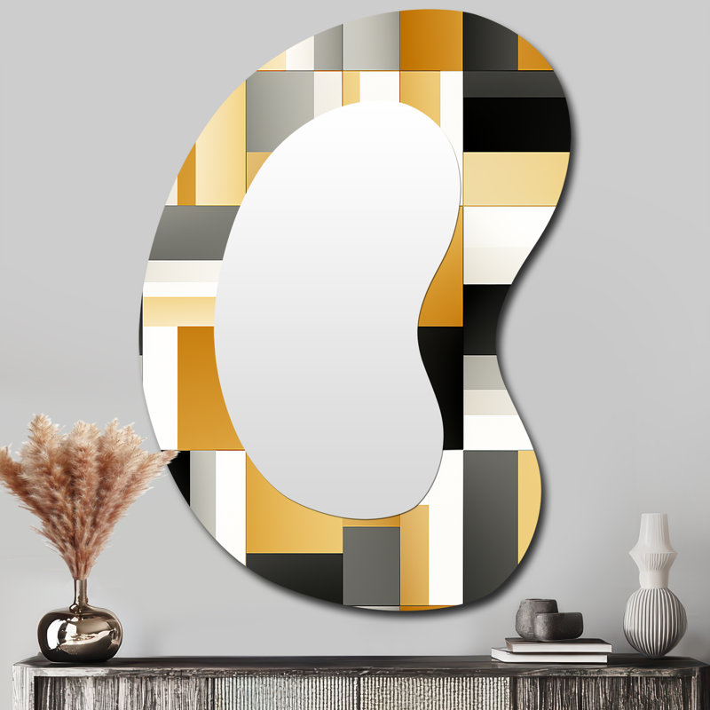 Harmonie de blocs géométriques taupe - miroir décoratif asymétrique géométrique, miroir mural de forme unique moderne, impression d'art en métal