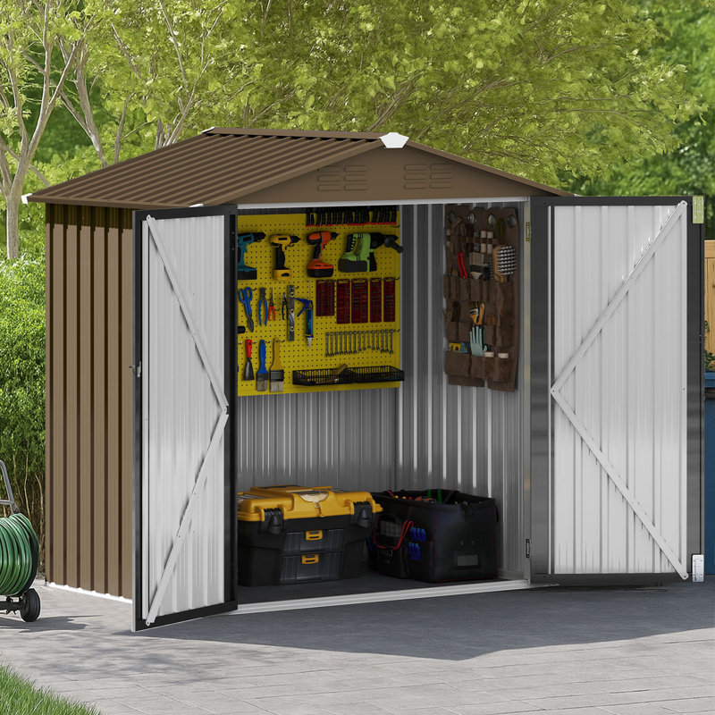 Balconera 6 ft. W x 3.25ft. D Double Door Metal Apex Garden Shed, Brown