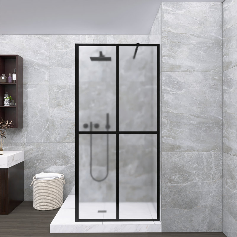 Écran de douche à l'italienne 34 "x 72", cloison fixe de douche de pièce humide, cadre en aluminium noir