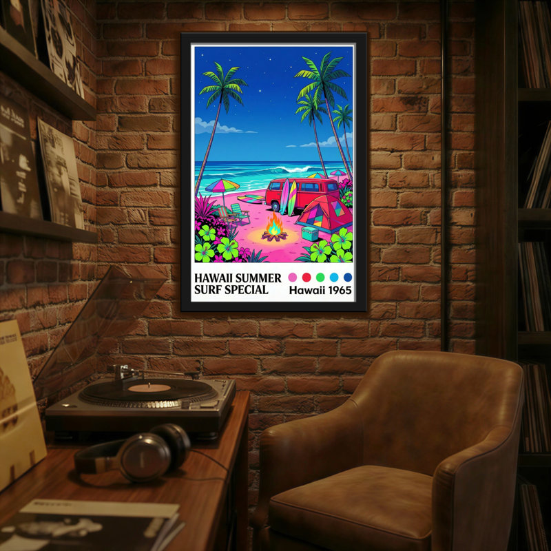Paysage et nature Plage tropicale Surf Van Campfire Night, H 18 po x l 12 po