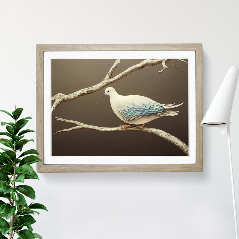 Illuminated Dove Bird - Single Picture Frame Print, 25cm H x 34cm W x 2cm D, Oak