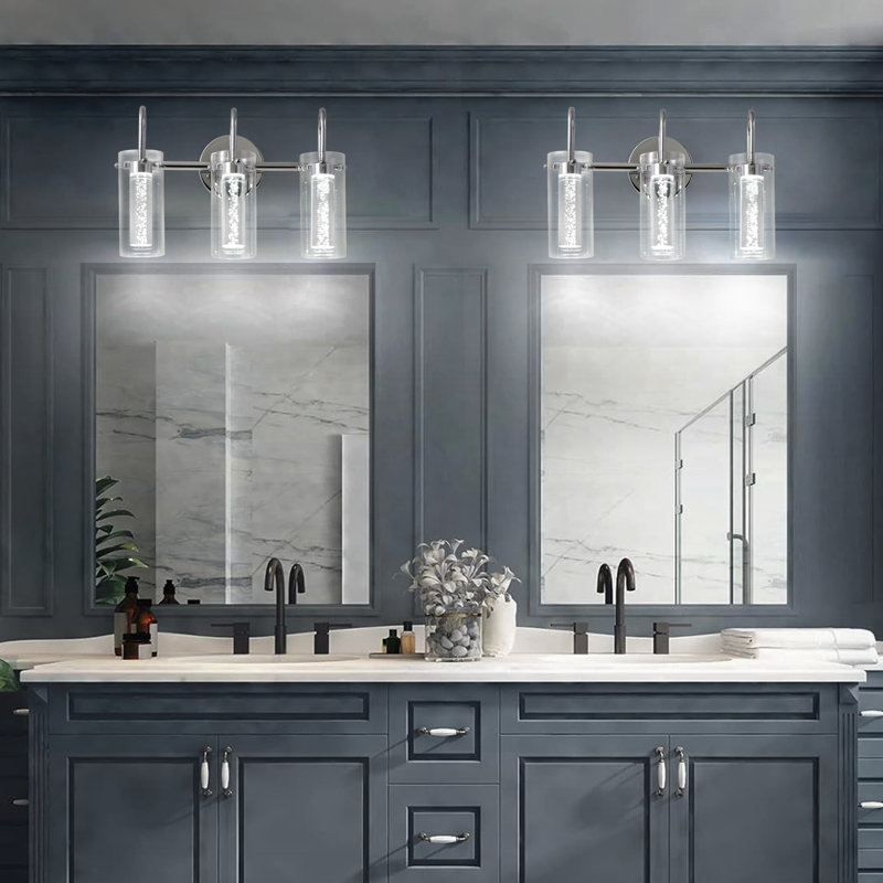 Carrocci 3 - Light Dimmable Crystal Vanity Light with Glass Shade