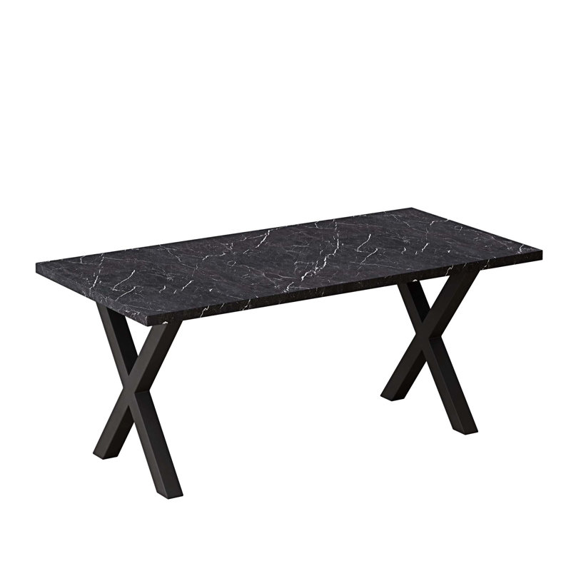 Eaker 70.96" Dining Table,Square Dining Table with Printed Marble Table Top, X-Shape Table Leg,kitchen table,dining room table,dinning table,dining room table