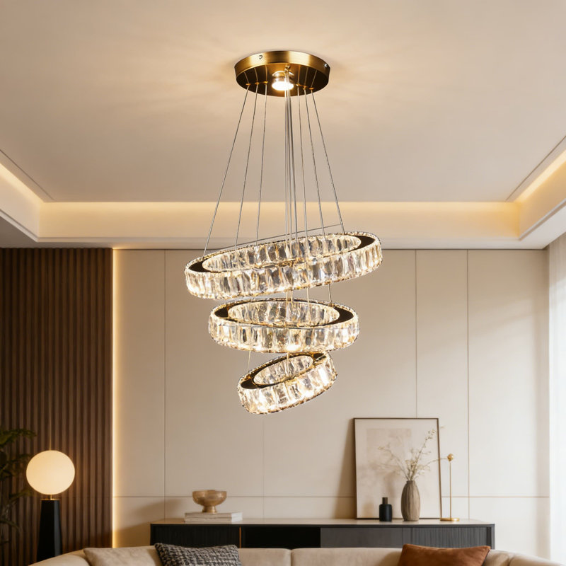Lustre moderne à 3 anneaux à DEL avec éclairage à intensité variable et température de couleur réglable, télécommande et contrôle d'application pour la salle à manger, le salon ou la chambre à coucher