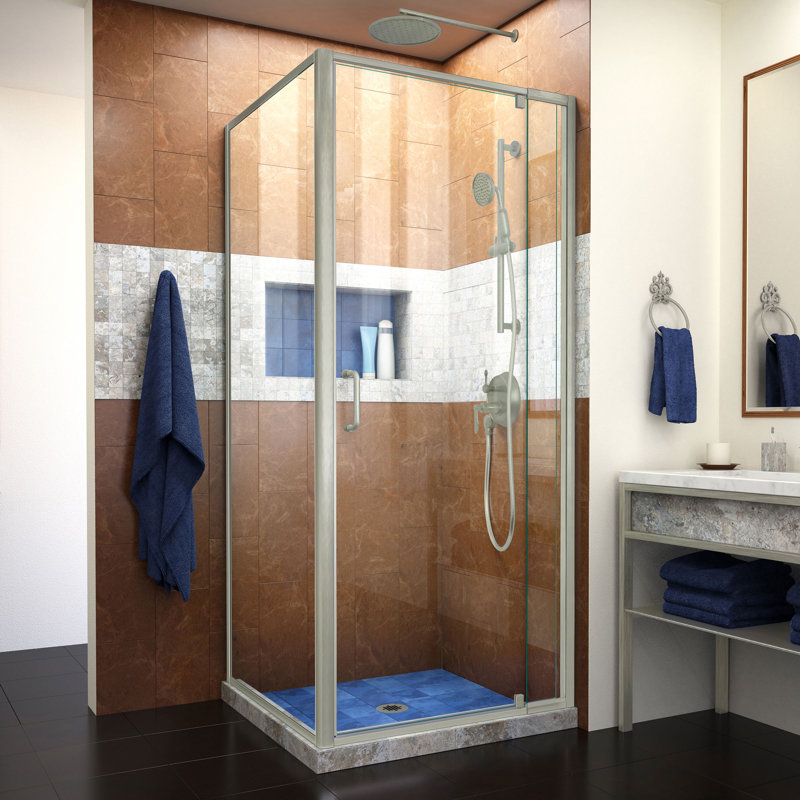 Cabine de douche pivotante semi-sans cadre en nickel brossé P 30 1/2 po x l 28 7/16 - 32 7/16 po x H 72 po DreamLine