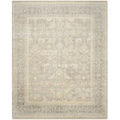 Sultanabad Oriental Hand Knotted Wool/Cotton Gray Area Rug
