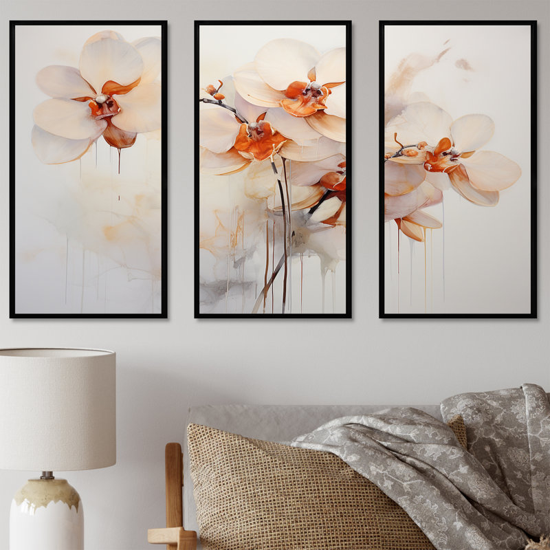Minimalisme, fleurs d'orchidées délicates I - ensemble d'art sur toile Orchidées, Cadre flottant noir