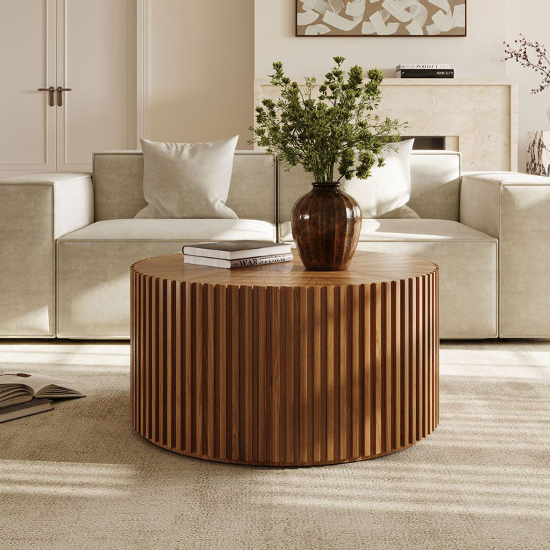 Silva 31.5'' Drum Coffee Table, Fully-Assembled, Light Walnut