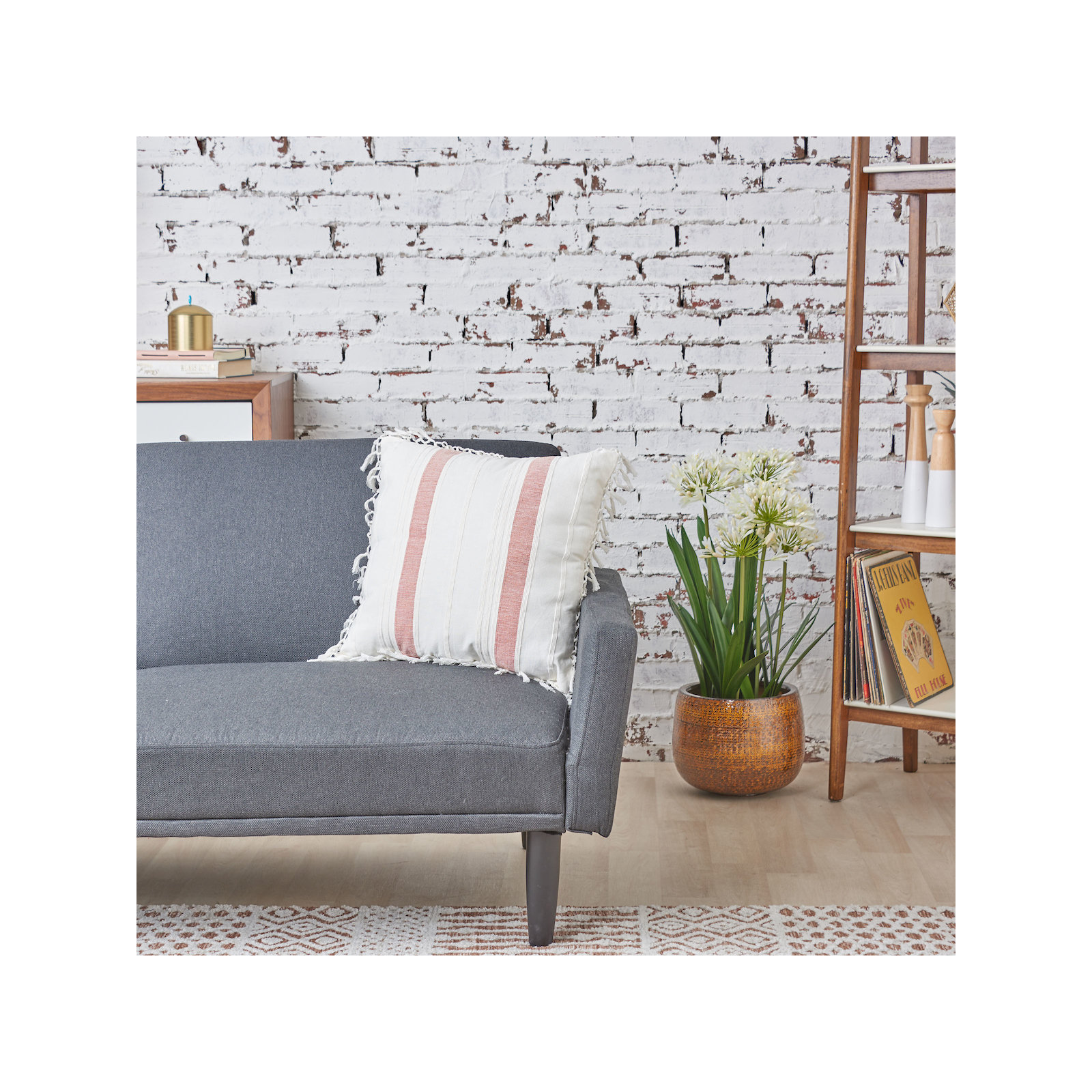 Nathan Striped Woven Square Throw Pillow, Rust
