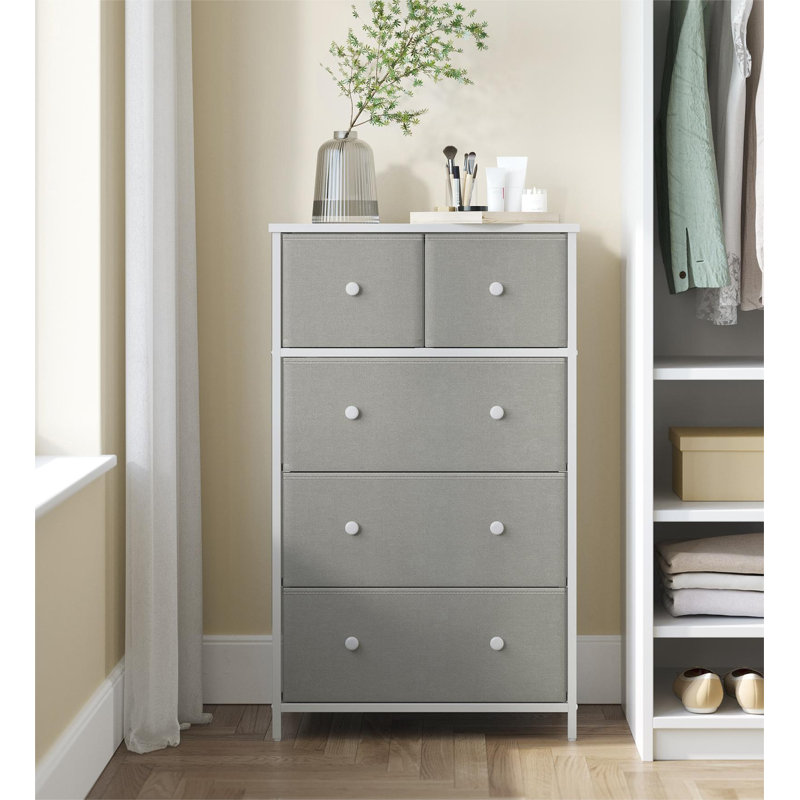 Adeoye 5 - Drawer Chest of Drawers, Light Grey/White