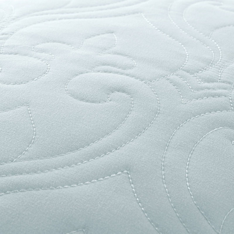 Becky Cameron Damask Pattern Lightweight Quilted Coverlet Set, Queen/Full Coverlet + 2 Standard Shams, Pale Blue