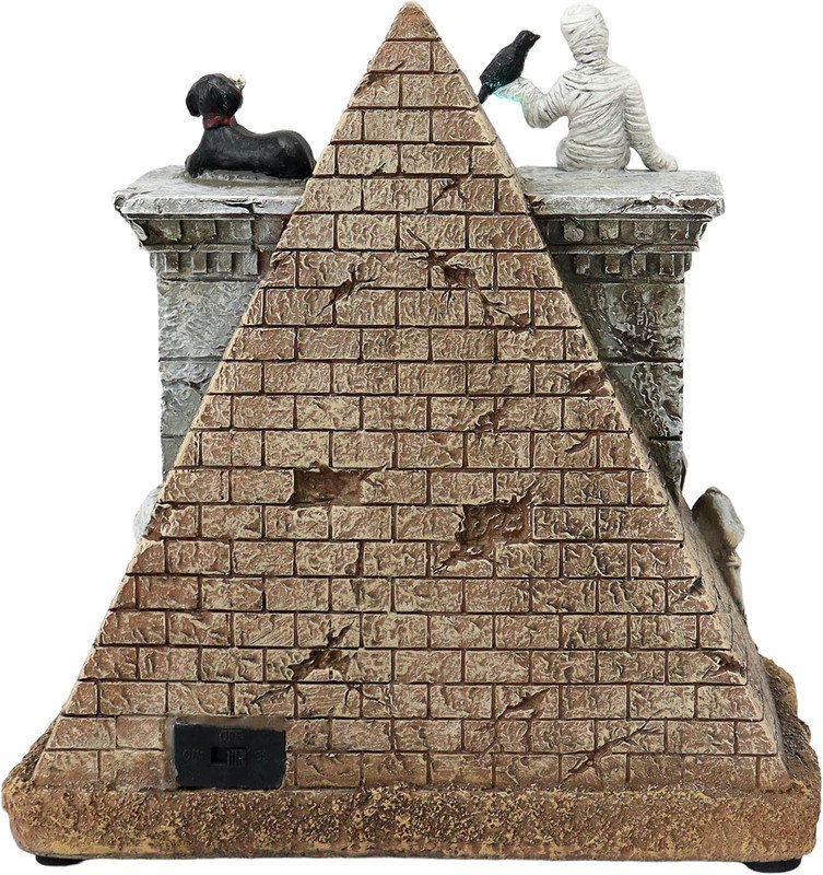 Pyramide momie d'Halloween de 22 cm de hauteur - Lumières DEL, musique, piles - Résine peinte à la main