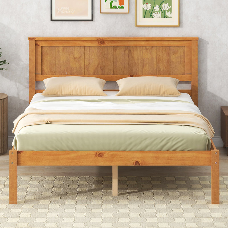 Platform Bed Frame With Headboard, Full, Oak