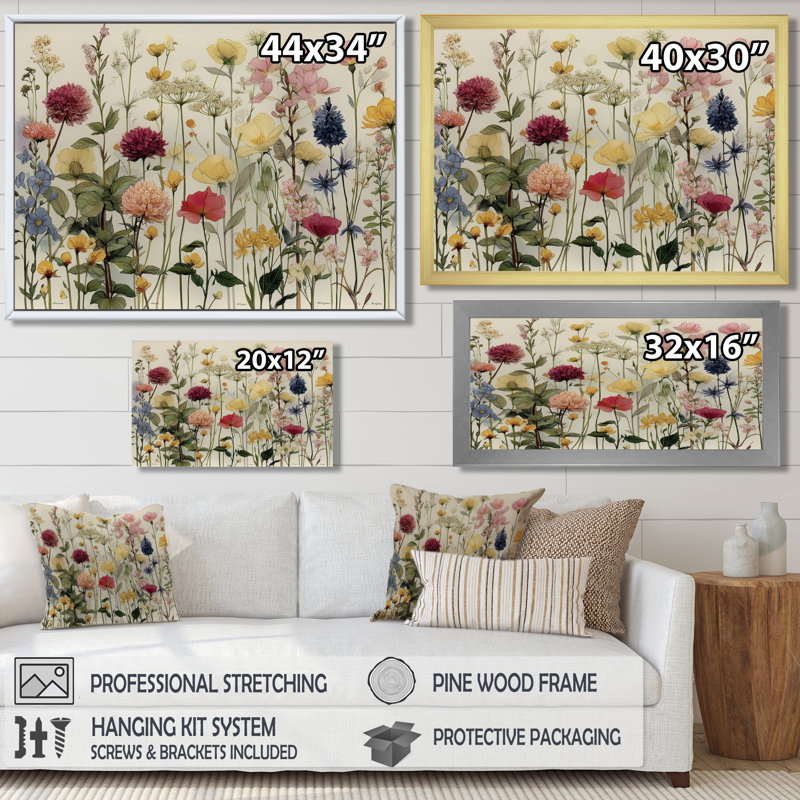Delicate Wildflower Wall - Wildflowers Canvas Prints, Red Floral Wall Art, 30" H x 40" W, Black