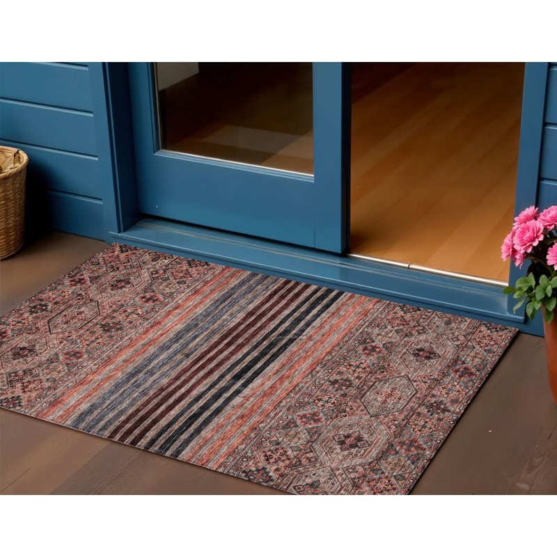 Tapis intérieur / extérieur 3 pi x 5 pi gris et saumon lavable