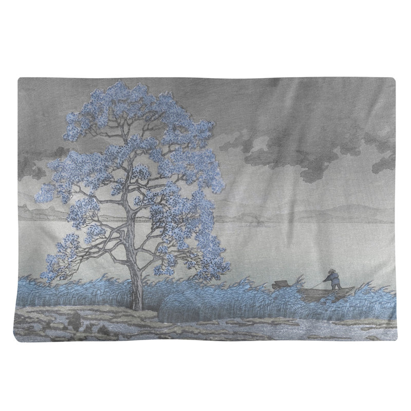 Récapitulatif 18" rain over the shore Hasui Kawase, Bleu, Polyester sergé
