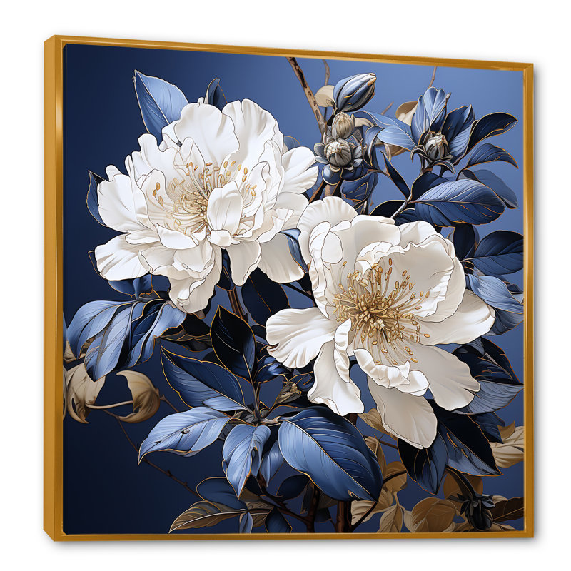 Minimalisme, bouquet de rhododendrons, impression sur toile, Cadre flottant doré, H 30 po x l 30 po x P 1 po