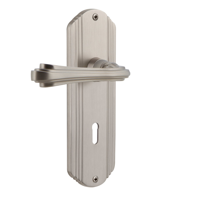Plaque décorative d'intimité (lit et salle de bain) avec trou de serrure décoratif et levier fleur, 2-3/8 po, Nickel satiné