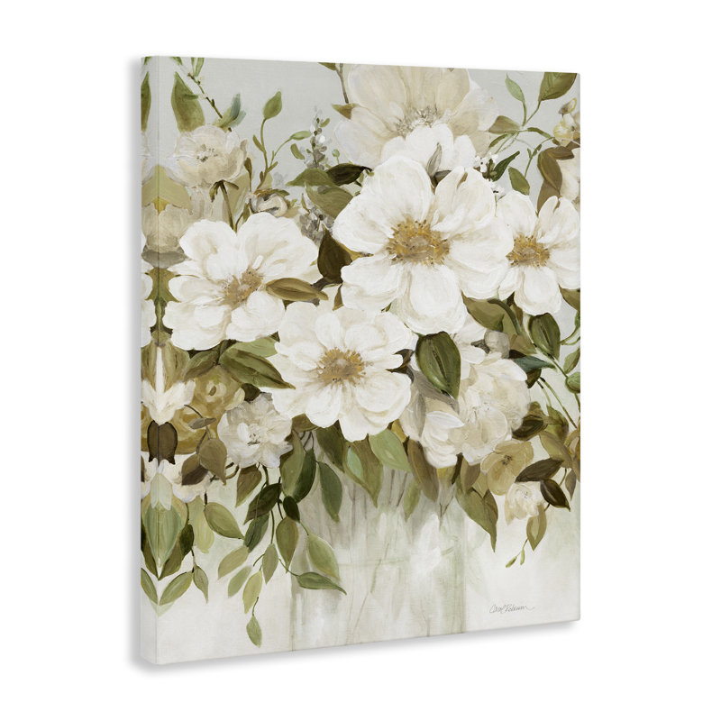 «Earthy Green & White Magnolias», art mural par Carol Robinson, H 48 po x l 36 po