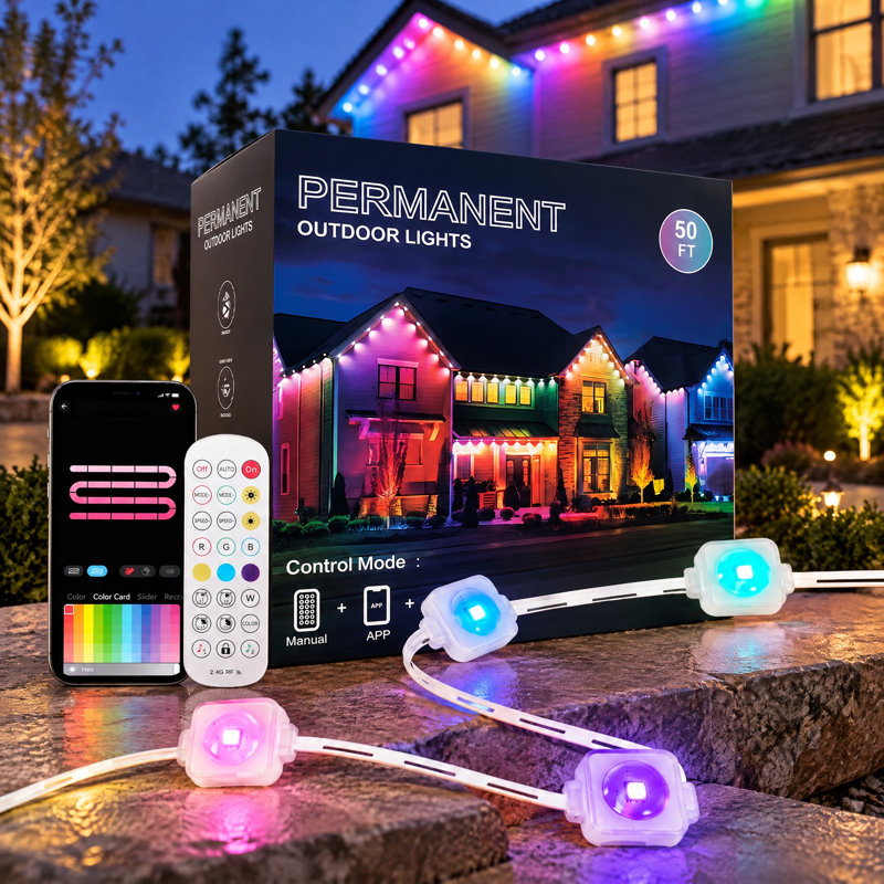 Éclairage extérieur permanent, lumières DEL intelligentes RVB + IC avec application et télécommande pour la maison