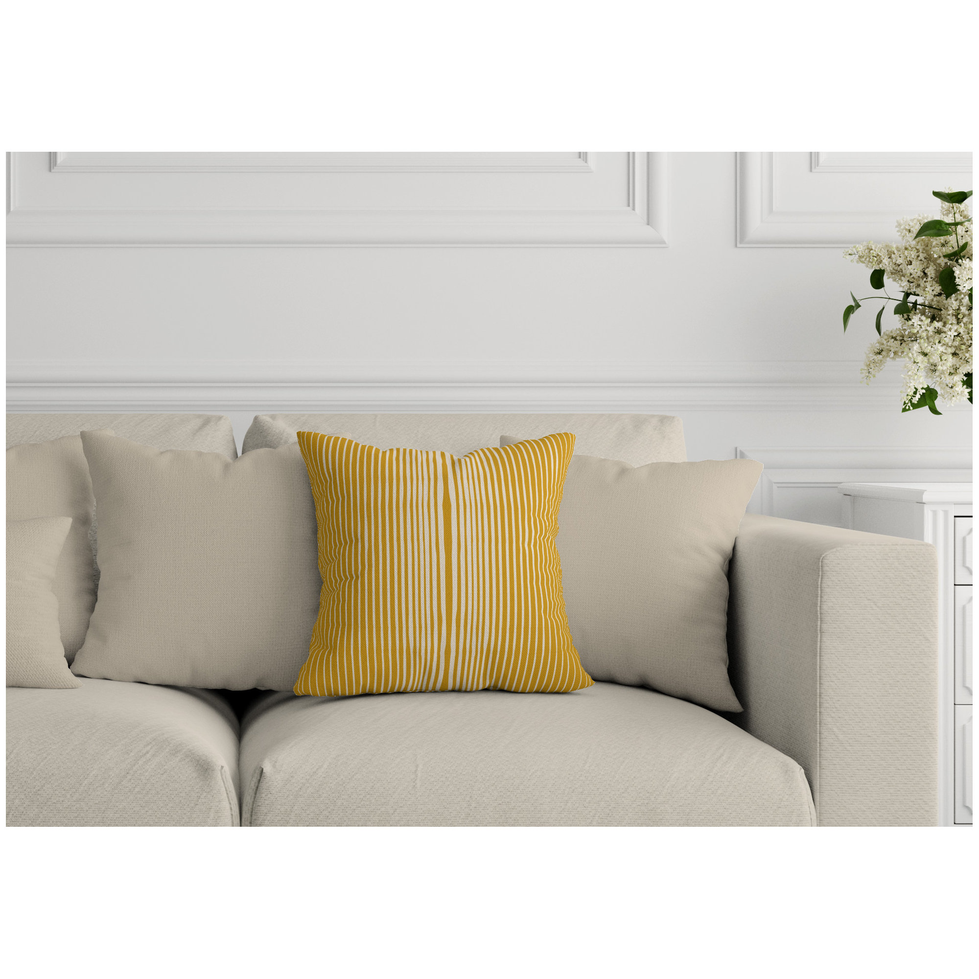 Ash Striped Indoor/Outdoor Throw Pillow, 16" x 16", Yellow