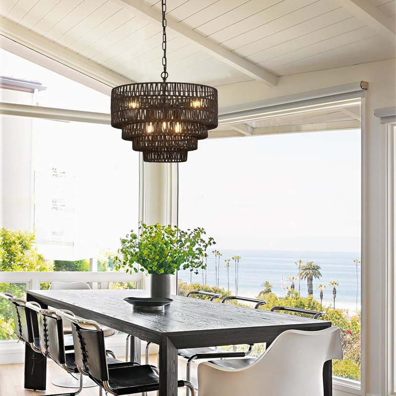 Lustre en rotin bohème Boho, Noir mat
