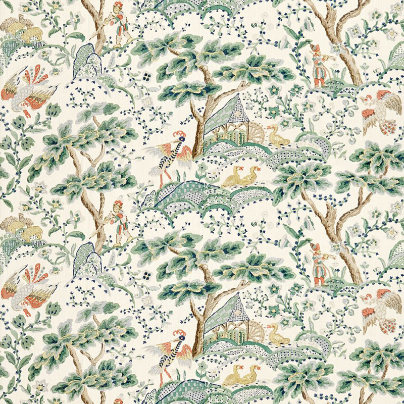 Tissu Merchante Kelmescott Hand Block, Vert feuille sur ivoire