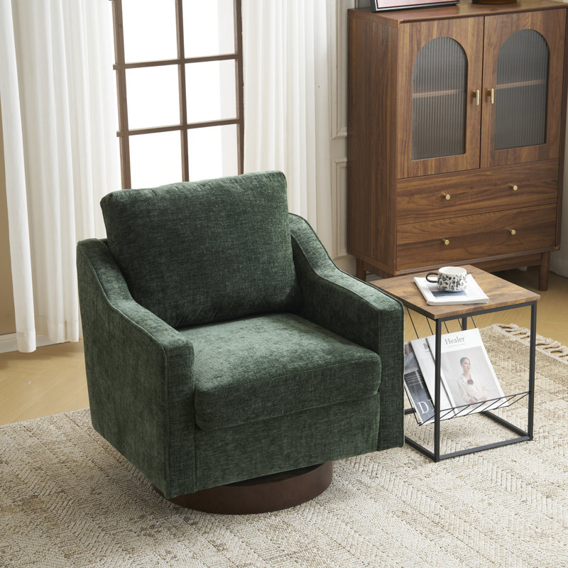 Chenille Living Room Swivel Barrel Accent Chair, Green Chenille
