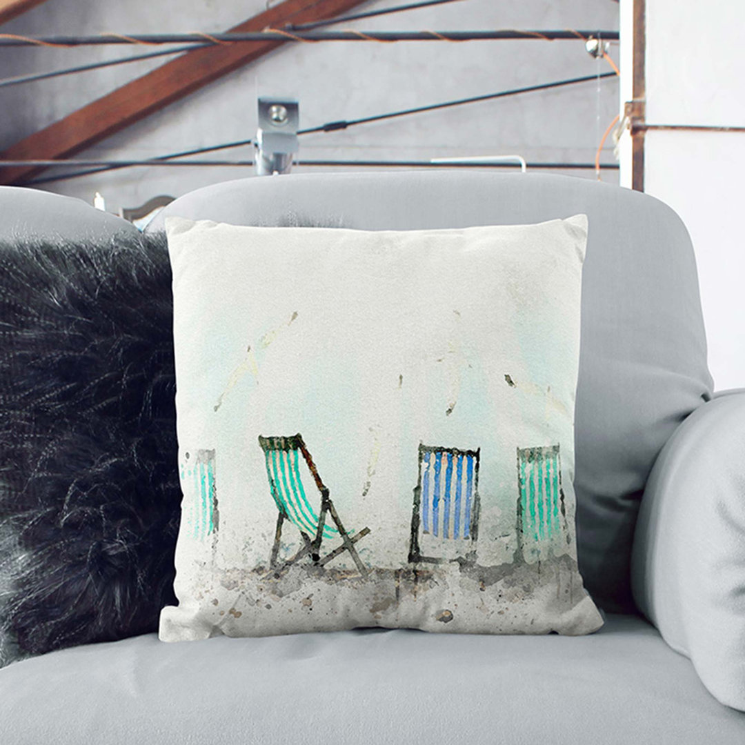 Deckchairs on Brighton Beach in Abstract Cushion with Filling