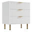 Commode pour chambre à coucher, commode 3 tiroirs cannelée en bois avec poignées dorées-947393449