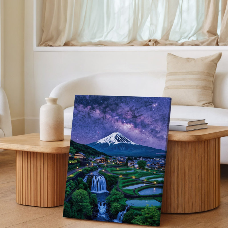 Toile, "Un paysage japonais serein au crépuscule avec une majestueuse neige", H 12 po x l 9 po
