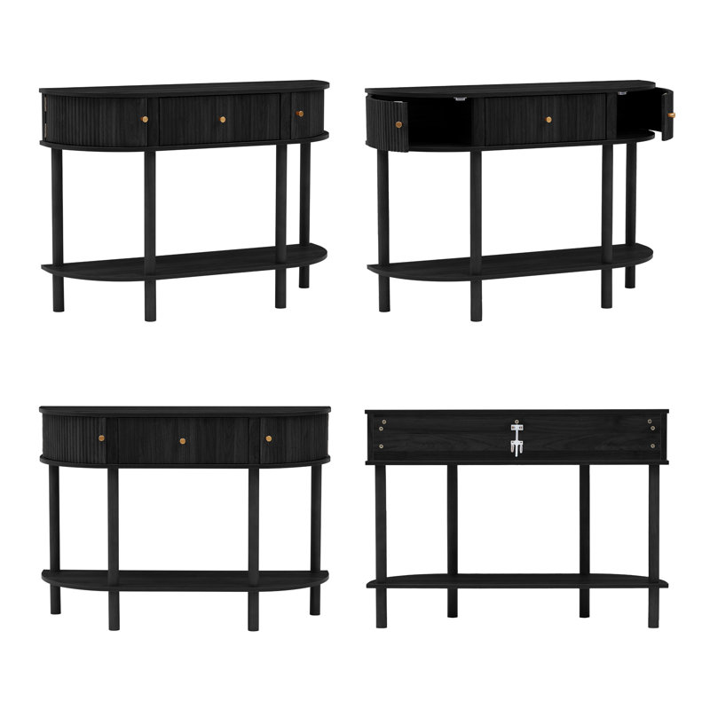 43.3'' Farmhouse Half Moon Console Table, Black