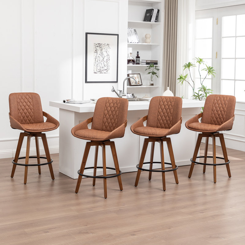 Swivel Upholstered Counter Stool, Brown, 4, Bar Stool (77cm Seat Height)