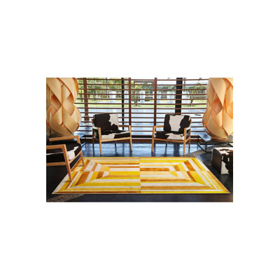 Yellow Tones Geometric Pattern Decorative Washable Rug