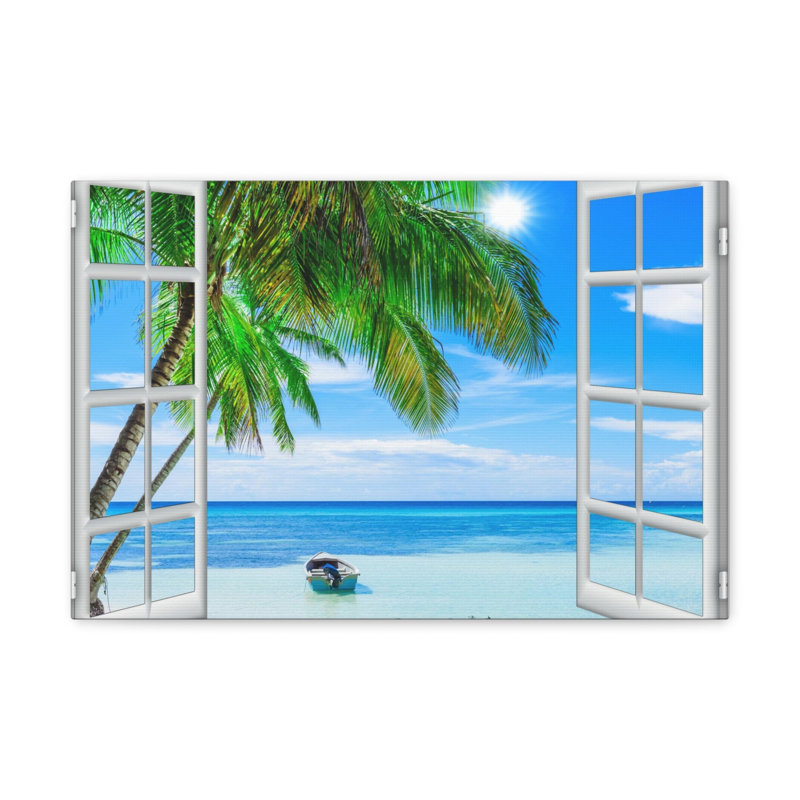 Impression sur toile, art mural, fenêtre, vue sur la plage, photographie de la nature, réalisme, paysage