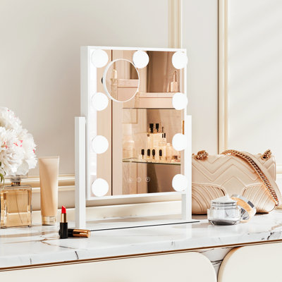 Tabletop Tri-Tone Makeup Mirror with 9 LED Bulbs 5X Magnification