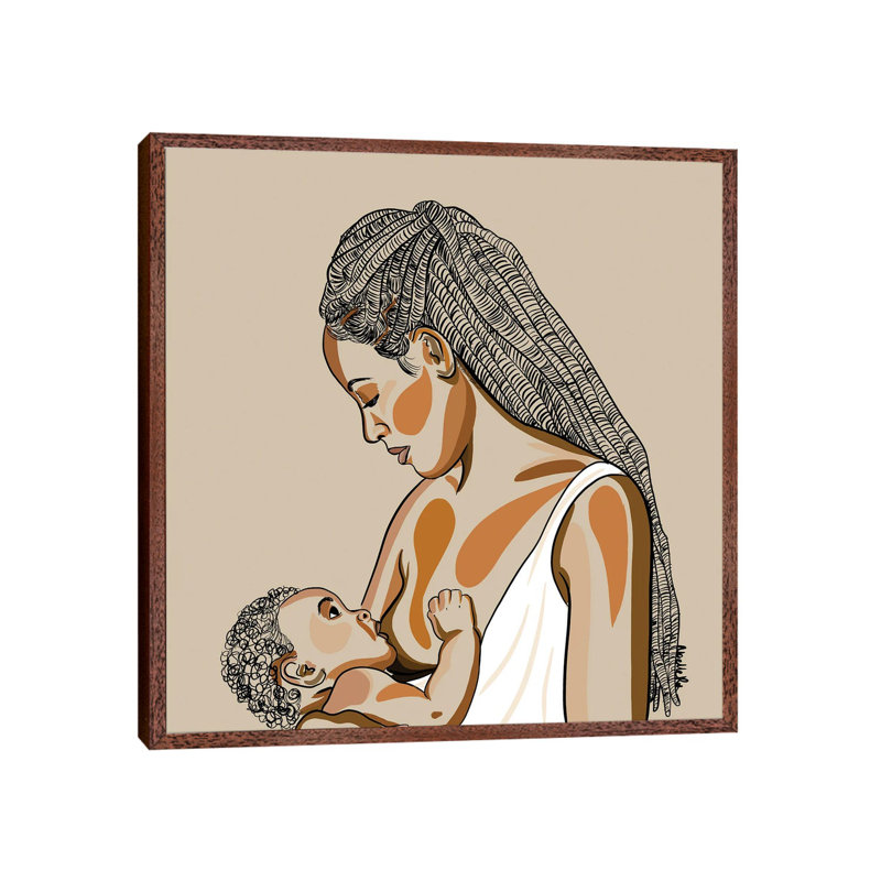 Black Mothers Breastfeed I by NoelleRx - Print on Canvas, 93.98 cm H x 93.98 cm W, Classic Brown Wood Framed