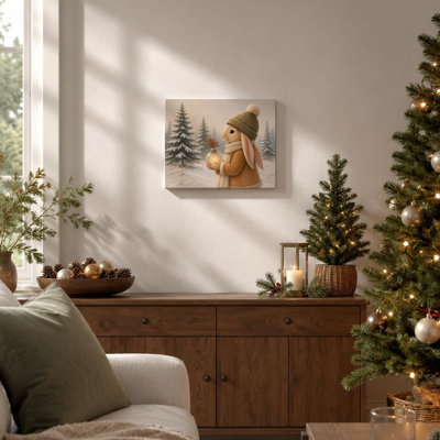 Cute Winter Bunny Wall Art Christmas Canvas to Paint Framed 8 x 10 Inch,Winter Rabbit Wall Art Holiday Decor Nursery Kids Room Bedroom Cozy Corner