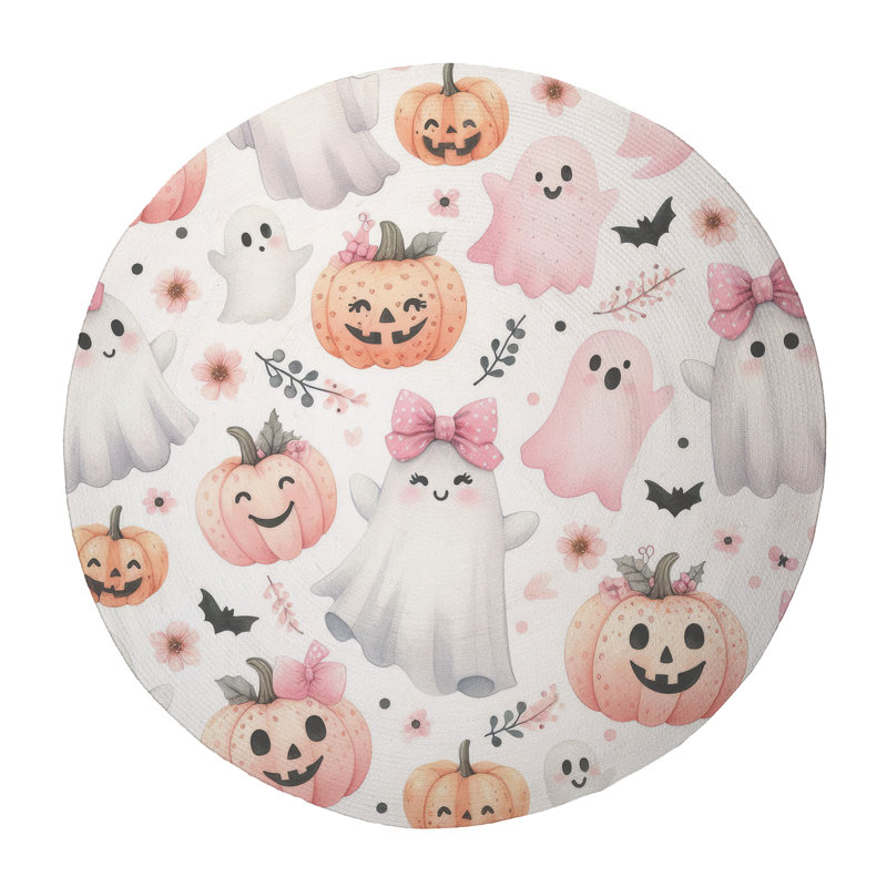 Tapis tressé Spooky Gourds, Rond 5 pi