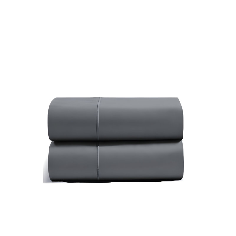 400TC Luxurious Single Embroidery Cotton Sateen Pillowcases (Set Of 2), Dark Grey, 20" H x 30"W